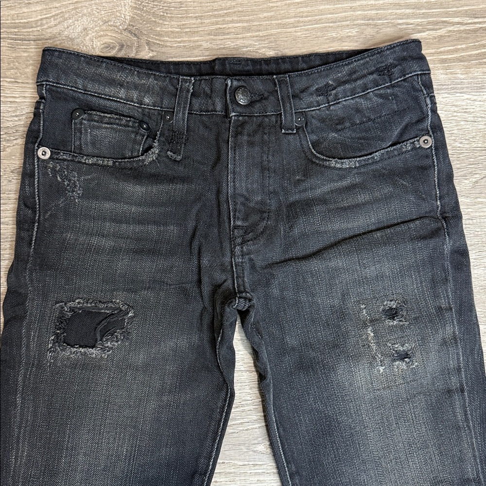 R13 Women’s Allison Mid-Rise Crop Skinny Jeans Distressed Black Shredded Sz 27 - Picture 3 of 13